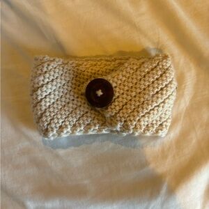 Hand-Knit Cream Headband with Button